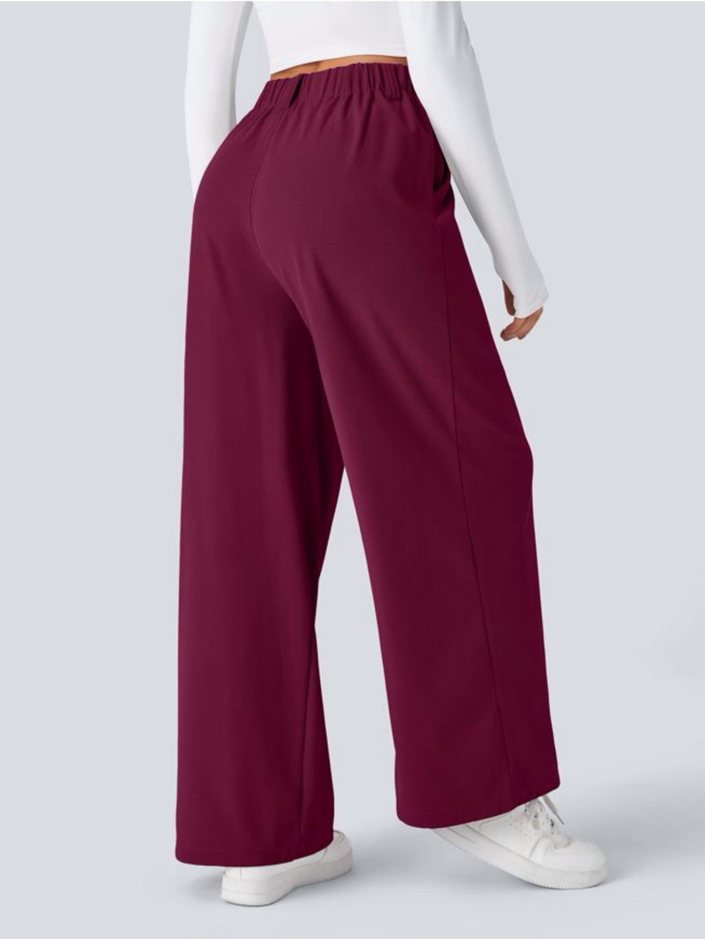 Halara Waffle Wide-Leg High-Waist Pants in Burgundy - Picture 3 of 5